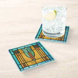 Art Deco Stained Glass 3 Glass Coaster