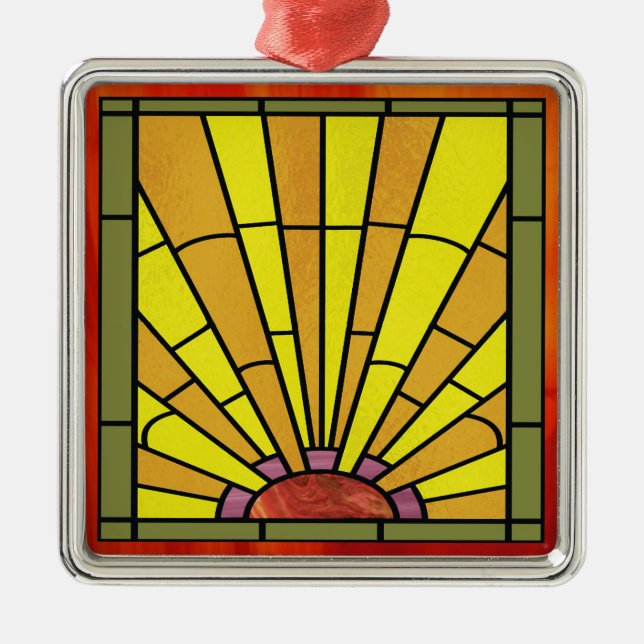 Art Deco Stained Glass 3 Metal Ornament (Front)