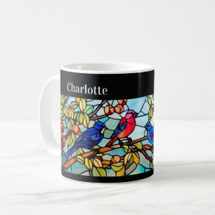 Art Deco Stained Glass Birds Personalized Coffee Mug
