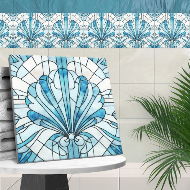 Art Deco Stained Glass Mosaic Scallop Shell  Tile (Creator Uploaded)