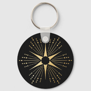 Art Deco Starburst Black and Gold Keychain