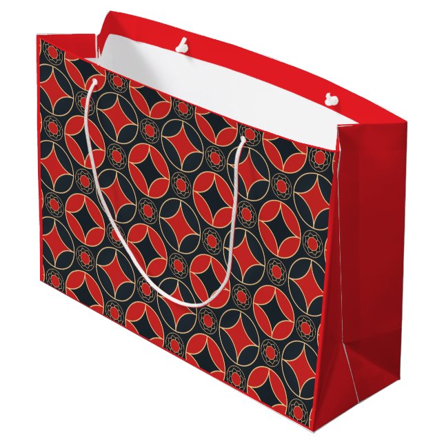 art deco stars in red and black  large gift bag (Back Angled)