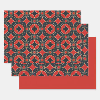 art deco stars in red and black  wrapping paper sheet