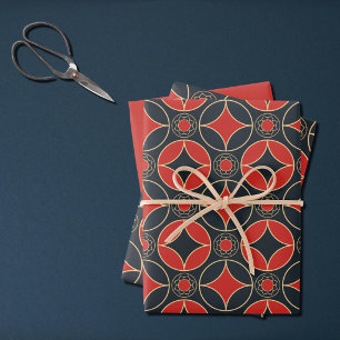 art deco stars in red and black  wrapping paper sheet