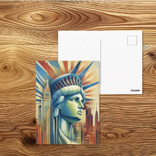 Art Deco Statue of Liberty NYC Skyline Postcard