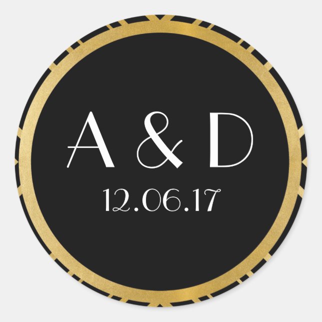 Art Deco Stickers Black and Gold Round Label (Front)