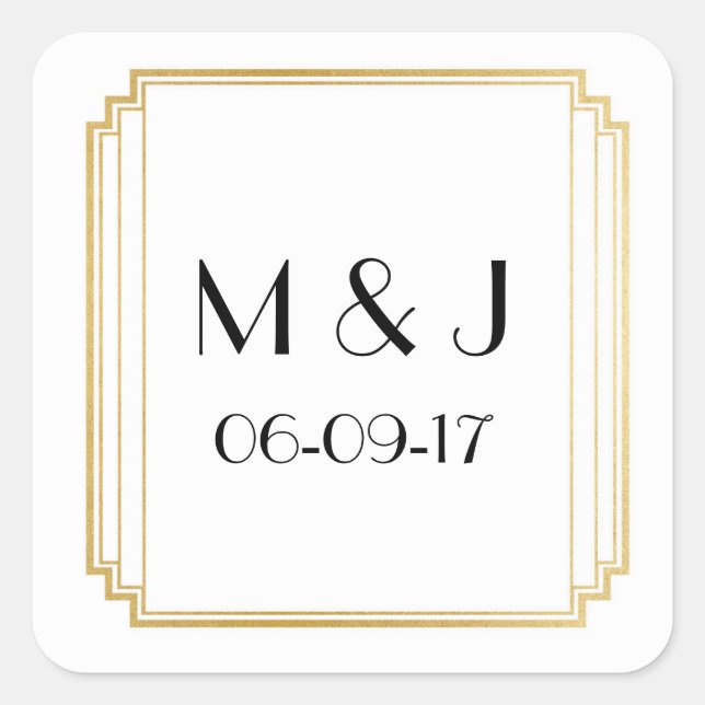 Art Deco Stickers White Gold Square Favours (Front)