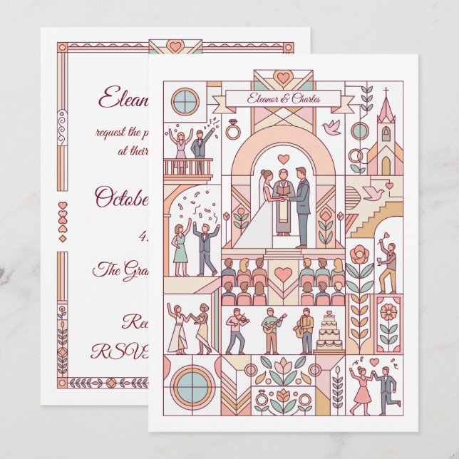 Art Deco Storybook Wedding Invitation (Front/Back)