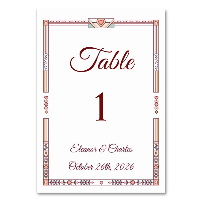 Art Deco Storybook Wedding Table Number (Front)