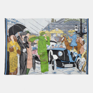 Art Deco Street Scene Kitchen Towel