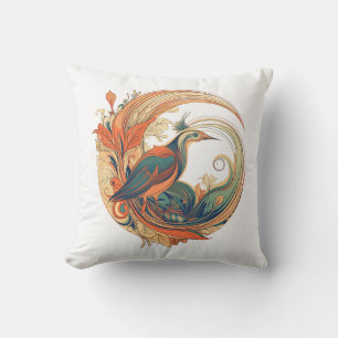 Art Deco style bird of Paradise design Throw Pillow