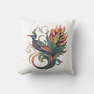 Art Deco style bird of Paradise design Throw Pillow