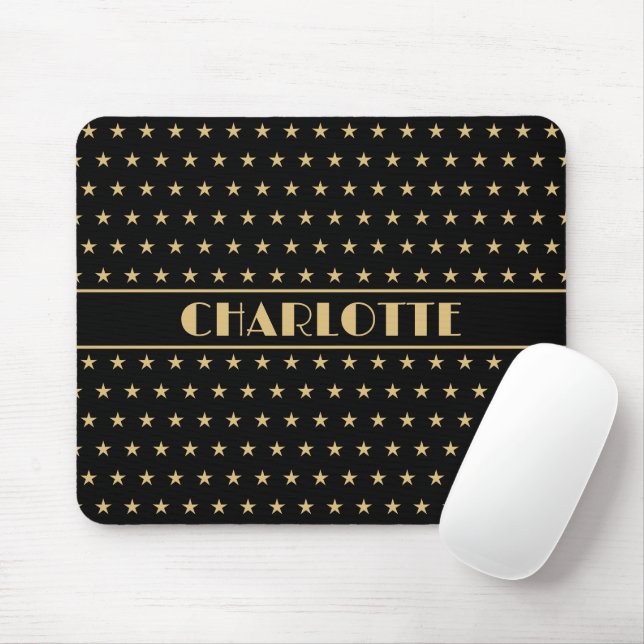 Art Deco Style Custom Name Black Gold Mouse Pad (With Mouse)