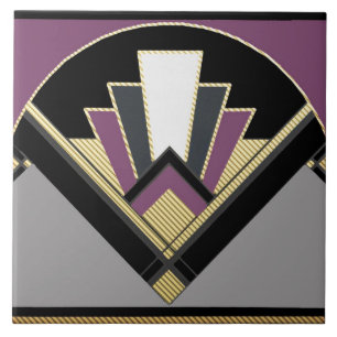 Art Deco Style Fan (Purple) Ceramic Tile