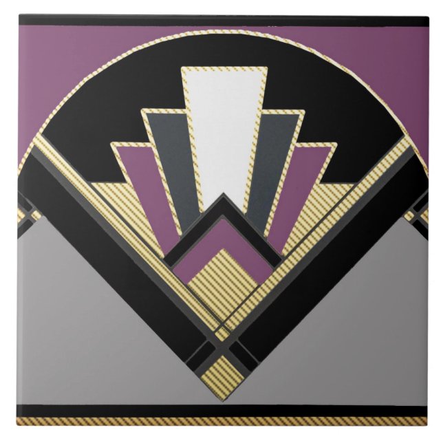 Art Deco Style Fan (Purple) Ceramic Tile (Front)