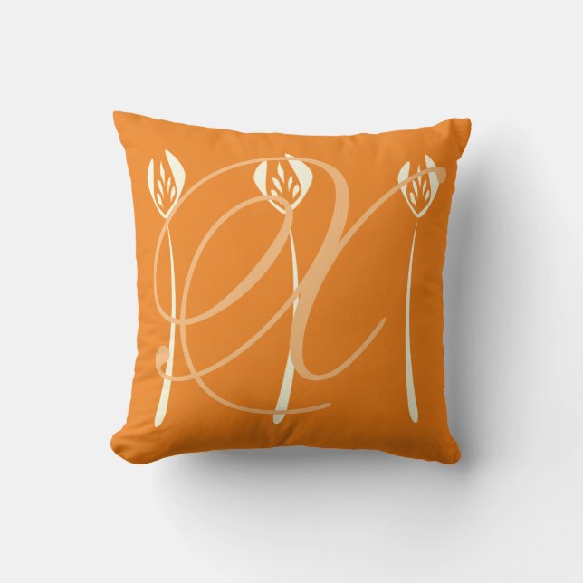 Art Deco Style Floral Fall Autumn Monogram Throw Pillow (Front)