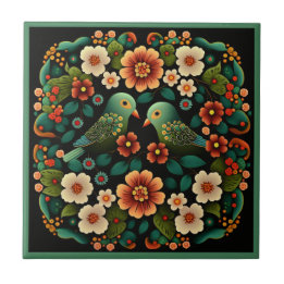 Art deco style flower pattern bird ceramic tile