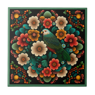 Art deco style flower pattern bird ceramic tile