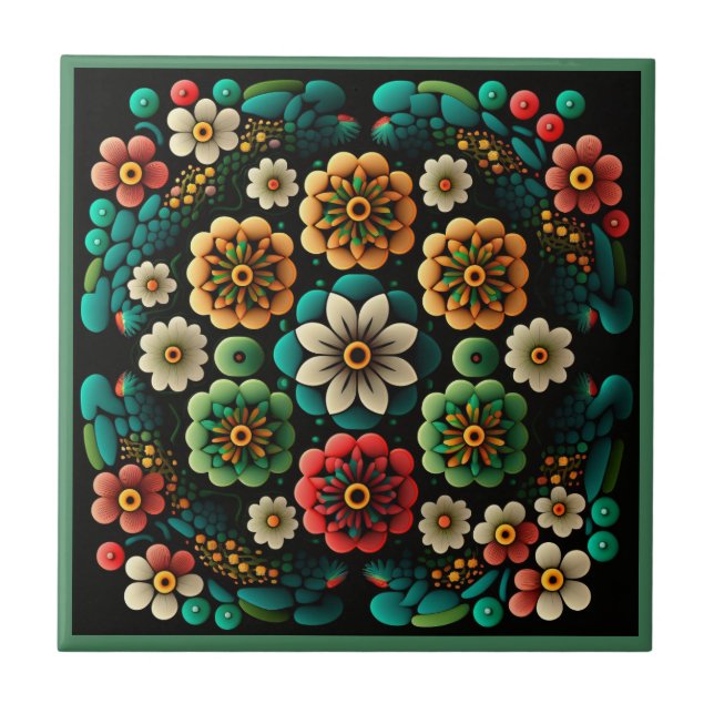 Art deco style flower pattern ceramic tile (Front)