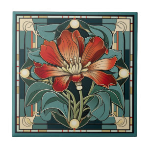 Art deco style flower pattern ceramic tile