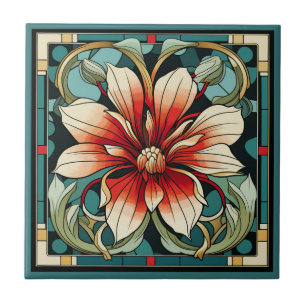 Art deco style flower pattern ceramic tile