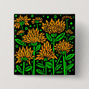 Art Deco Style Flowers 2 Inch Square Button