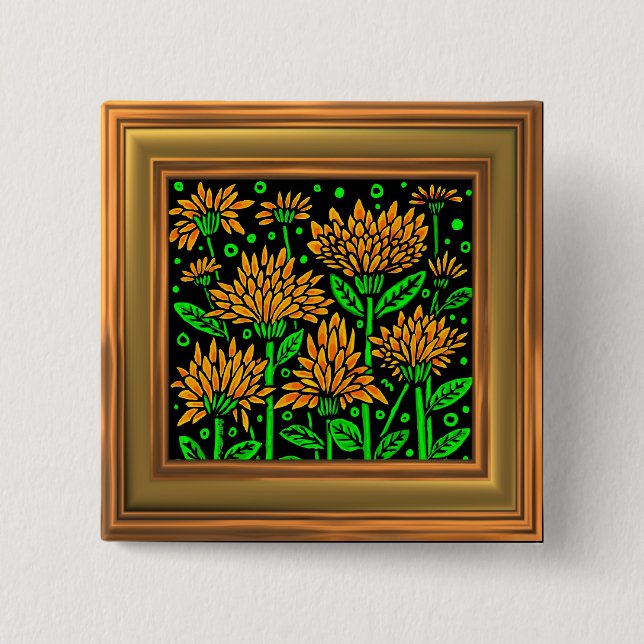 Art Deco Style Flowers (Frame effect border) 2 Inch Square Button (Front)