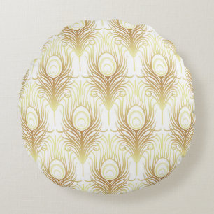 Art deco style geometric seamless pattern in black round pillow