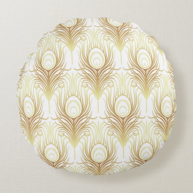 Art deco style geometric seamless pattern in black round pillow (Front)