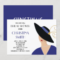 Art Deco Style Girl in Black Hat Bridal Shower