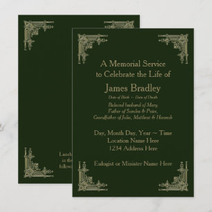 Art Deco Style Green Memorial Service Invitation