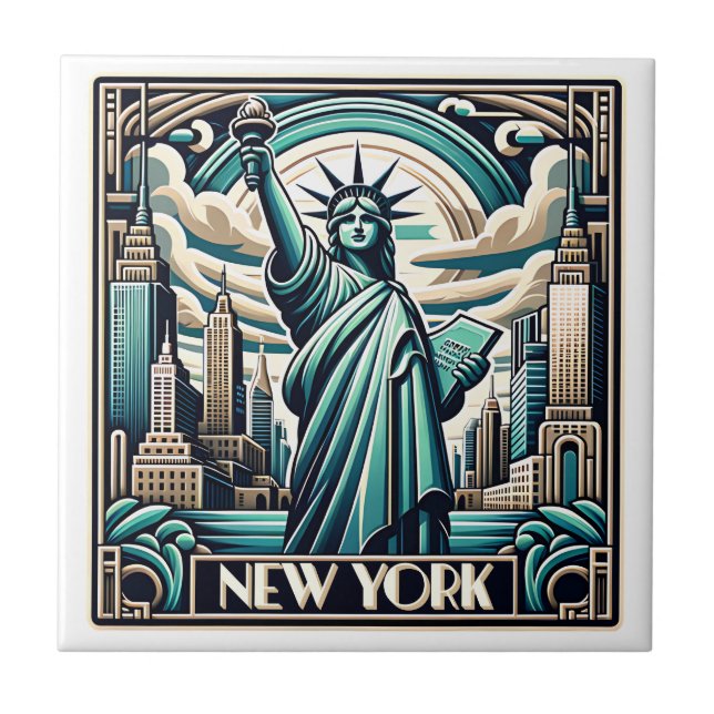 Art Deco style New York illustration Tile (Front)
