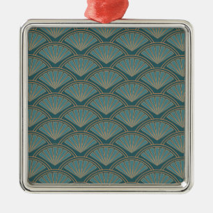 Art Deco style pattern in teal blue color Metal Ornament