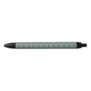 Art Deco style pattern in teal blue colour Black Ink Pen