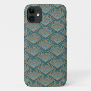 Art Deco style pattern in teal blue colour iPhone 11 Case