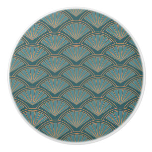 Art Deco style pattern in teal blue colour Ceramic Knob
