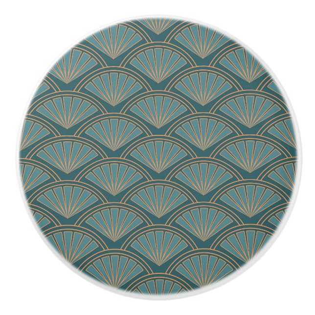 Art Deco style pattern in teal blue colour Ceramic Knob (Front)