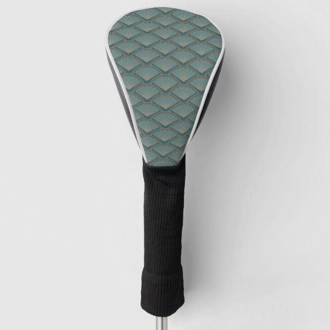 Art Deco style pattern in teal blue colour Golf Head Cover (Front)