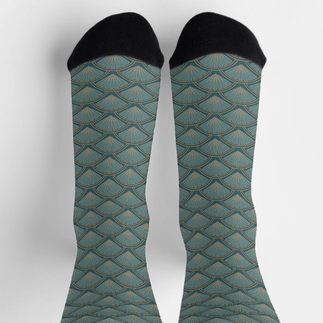 Art Deco style pattern in teal blue colour Socks (Top)