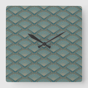 Art Deco style pattern in teal blue colour Square Wall Clock