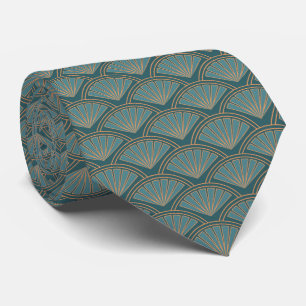 Art Deco style pattern in teal blue colour Tie