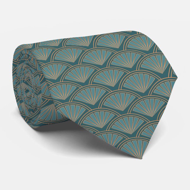 Art Deco style pattern in teal blue colour Tie (Rolled)