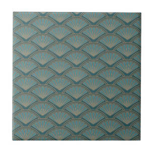 Art Deco style pattern in teal blue colour Tile