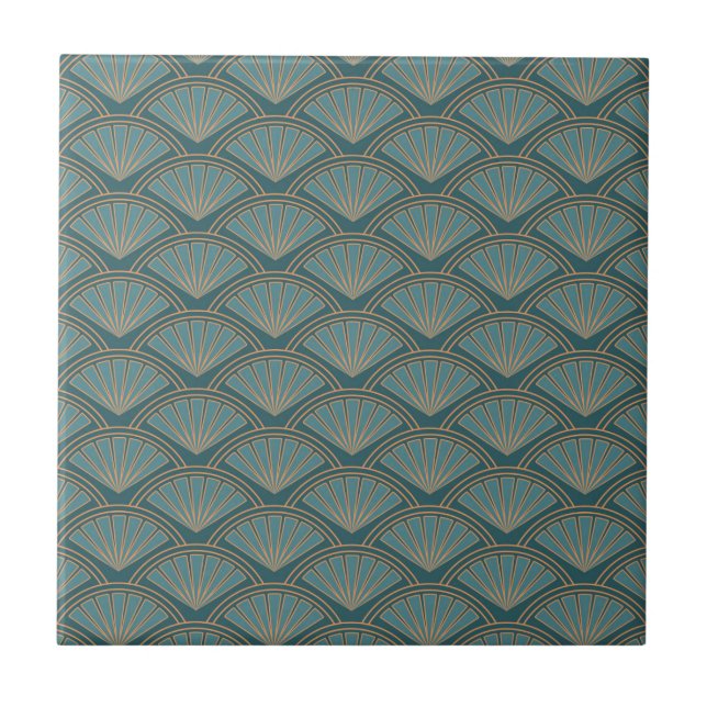 Art Deco style pattern in teal blue colour Tile (Front)