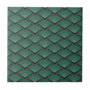 Art Deco style pattern in teal green color Tile