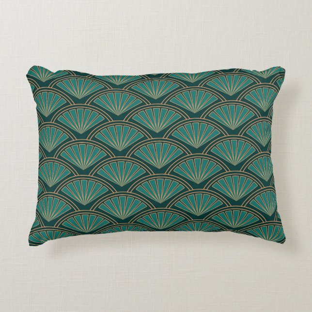 Art Deco style pattern in teal green colour Accent Pillow (Front)