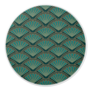 Art Deco style pattern in teal green colour Ceramic Knob