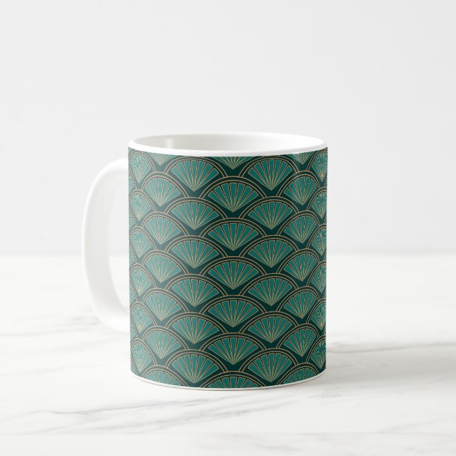 Art Deco style pattern in teal green colour Coffee Mug (Front Left)