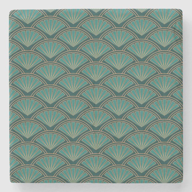 Art Deco style pattern in teal green colour Stone Coaster (Front)