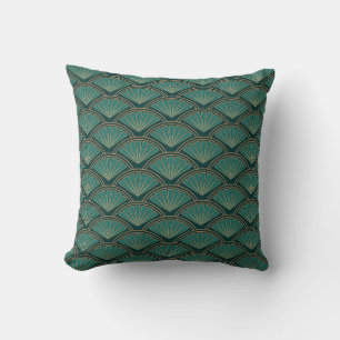 Art Deco style pattern in teal green colour Throw Pillow